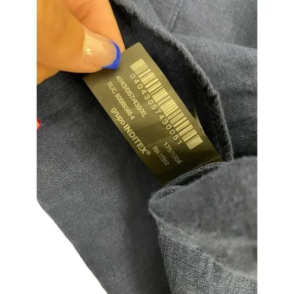 Zara Womens Oversized Linen Shirt Top XL Ink Blue Button Up 4043/057 NWT